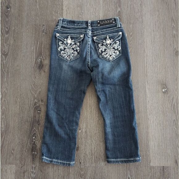 LA Idol USA Girls Denim Rhinestone Pockets Capri Jeans Size 10 - Picture 4 of 10